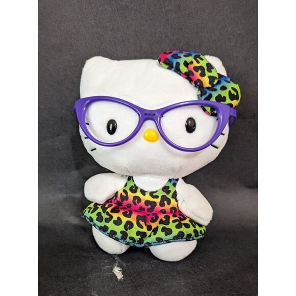 Sanrio Hello Kitty Ty Beanie plush Rainbow Leopard Dress Purple Glasses 6" - Picture 3 of 6